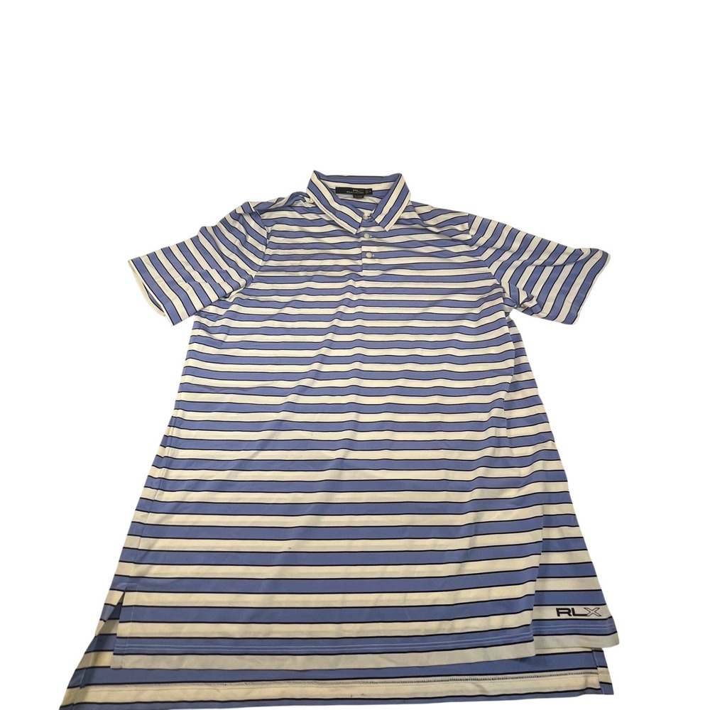 RLX Ralph Lauren Mens XL Blue White Striped Short Sleeve Golf Polo Shirt